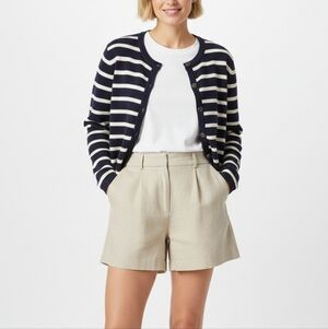 Old Money Navy Striped Women Cardigan